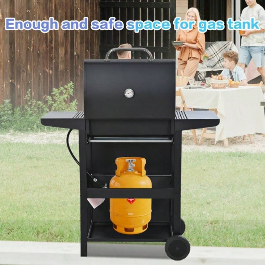 Propane Gas Grill 3 Barbecue Grill, Stainless Steel 26, 000 BTU Patio Garden Barbecue Grill with Two Shelves, Lid, Wheels and Bottle Opener