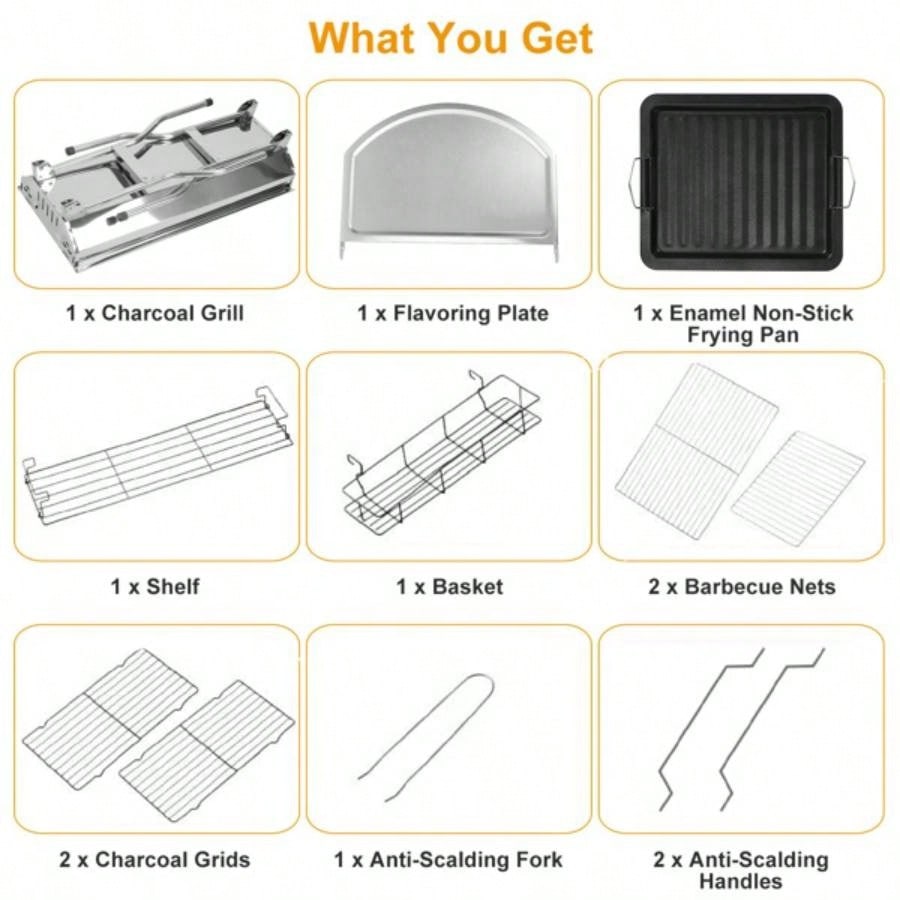 16.7x10x17.7in Portable Charcoal Grill Foldable BBQ Suitcase Grill Shelf Outdoor Camping Picnics Garden Grilling