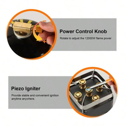 12000W Portable Camping Stove With Cassette Adapter Windproof Outdoor Backpacking with Carrying Igniter Outdoor Hiking Camping Picnic Backpacking