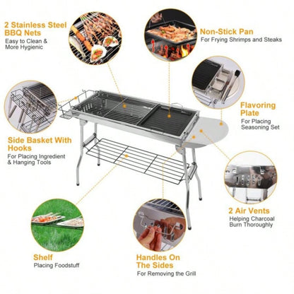16.7x10x17.7in Portable Charcoal Grill Foldable BBQ Suitcase Grill Shelf Outdoor Camping Picnics Garden Grilling