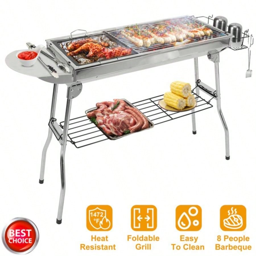 16.7x10x17.7in Portable Charcoal Grill Foldable BBQ Suitcase Grill Shelf Outdoor Camping Picnics Garden Grilling