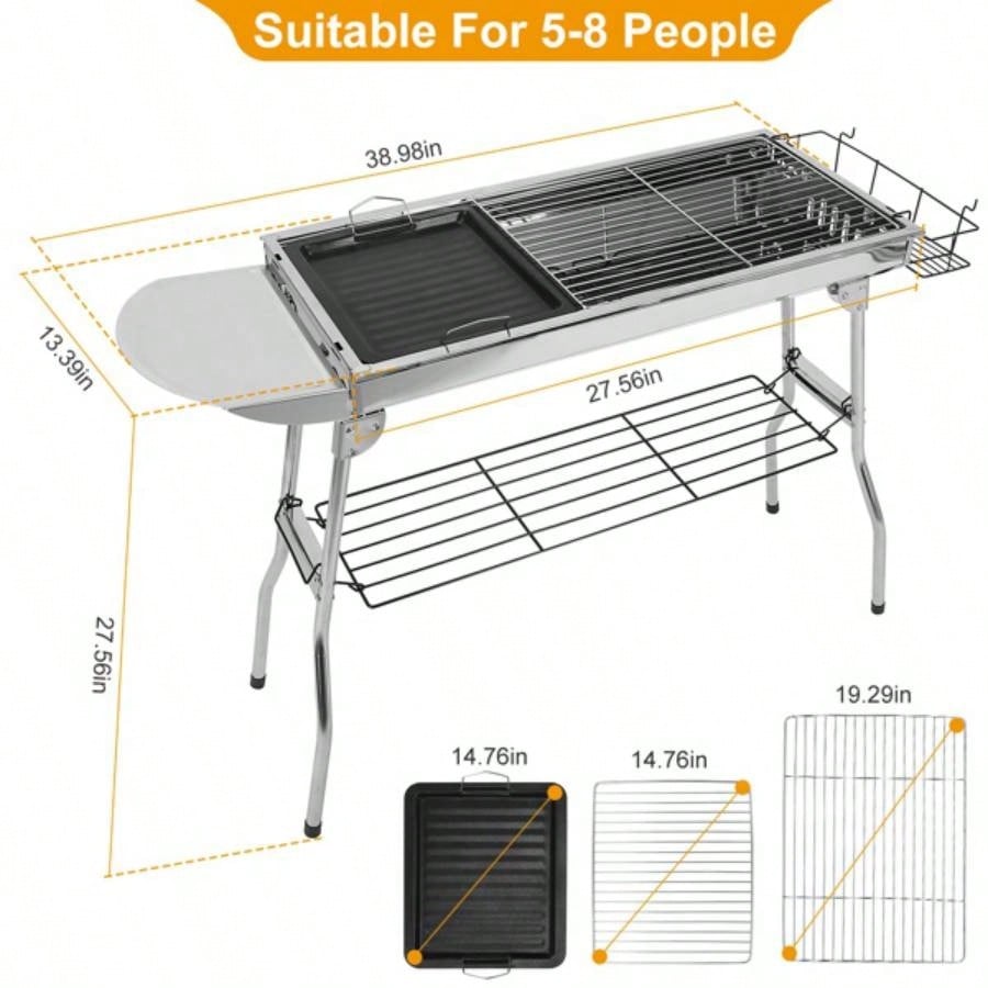 16.7x10x17.7in Portable Charcoal Grill Foldable BBQ Suitcase Grill Shelf Outdoor Camping Picnics Garden Grilling