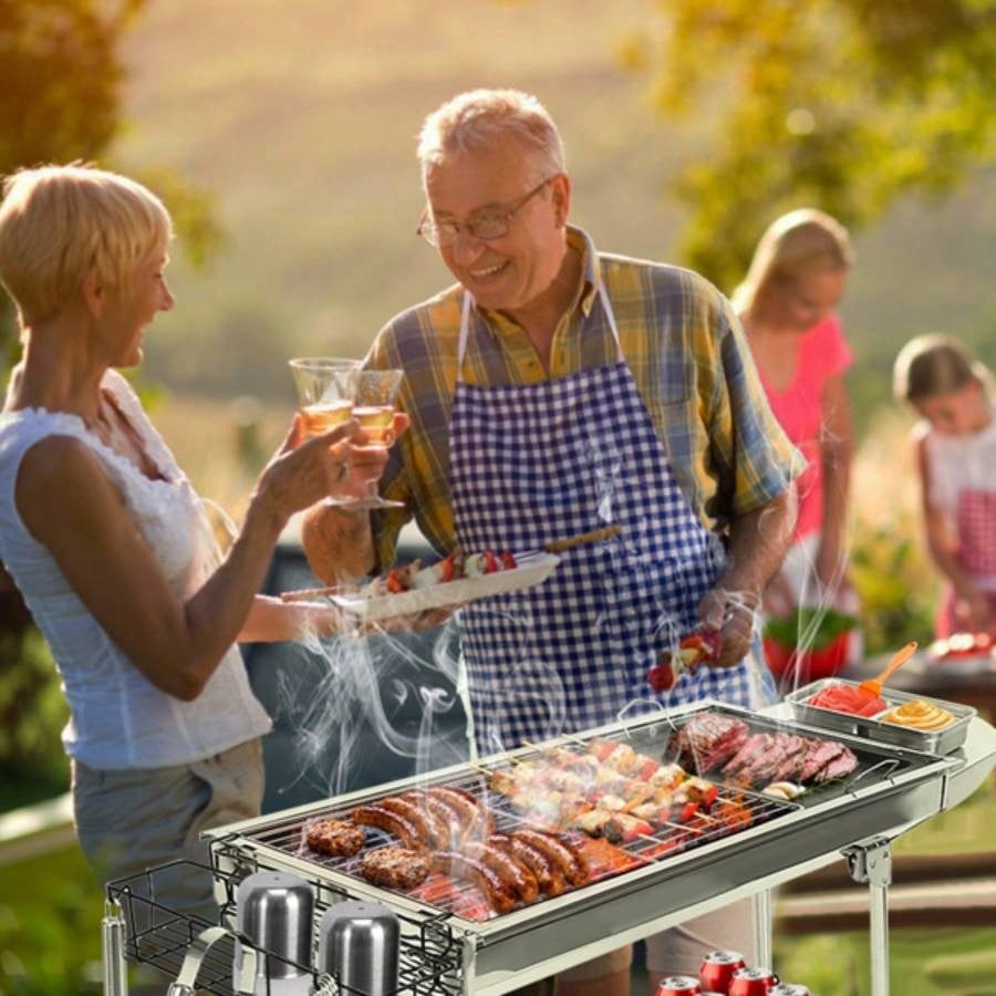 16.7x10x17.7in Portable Charcoal Grill Foldable BBQ Suitcase Grill Shelf Outdoor Camping Picnics Garden Grilling