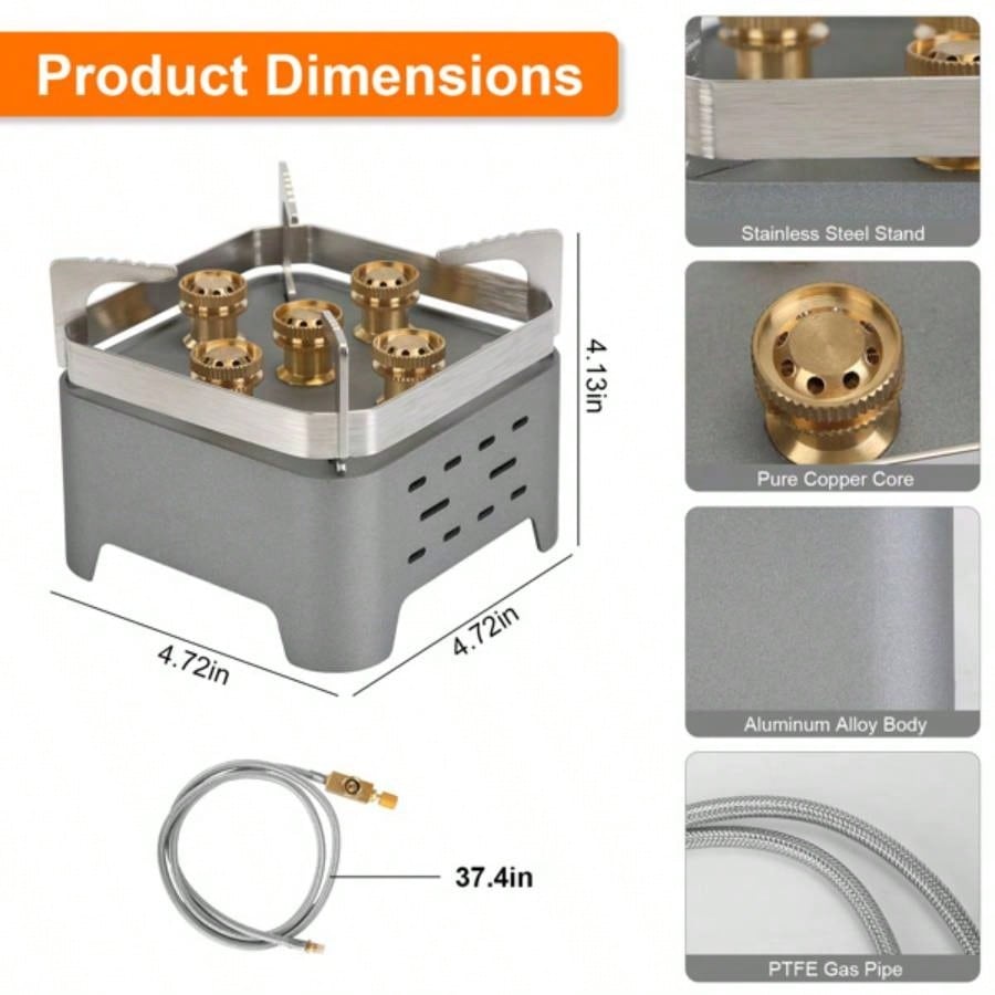 12000W Portable Camping Stove With Cassette Adapter Windproof Outdoor Backpacking with Carrying Igniter Outdoor Hiking Camping Picnic Backpacking