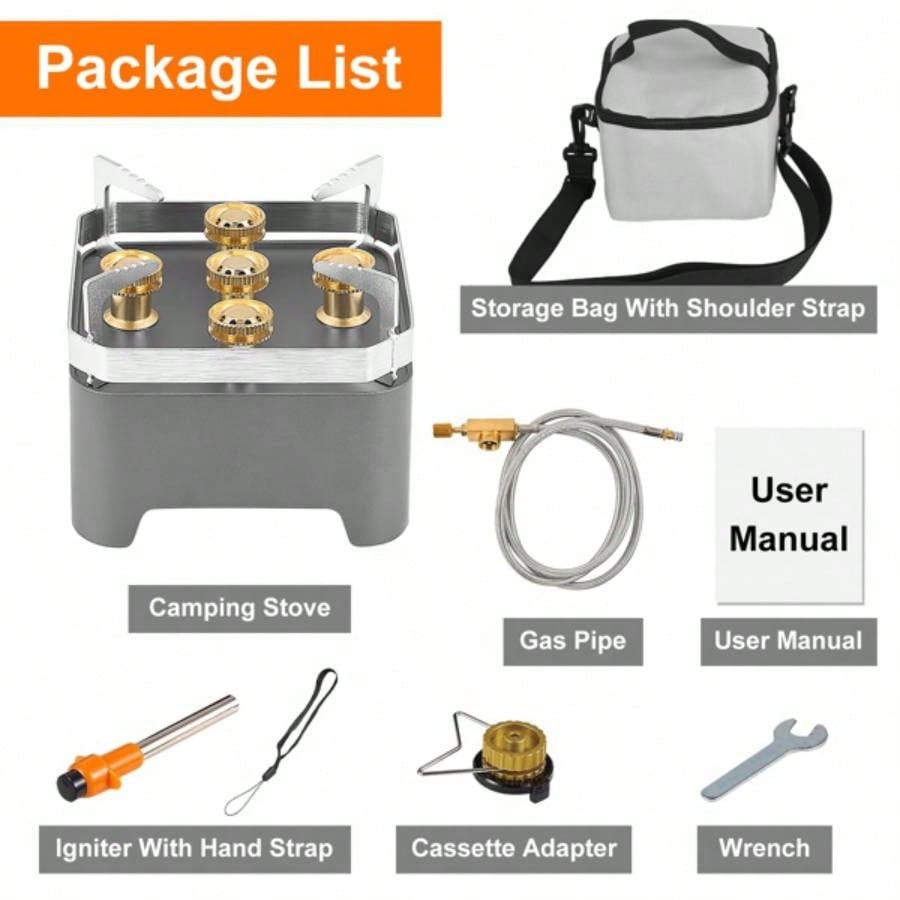 12000W Portable Camping Stove With Cassette Adapter Windproof Outdoor Backpacking with Carrying Igniter Outdoor Hiking Camping Picnic Backpacking