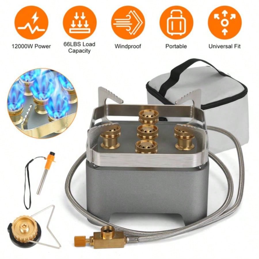 12000W Portable Camping Stove With Cassette Adapter Windproof Outdoor Backpacking with Carrying Igniter Outdoor Hiking Camping Picnic Backpacking