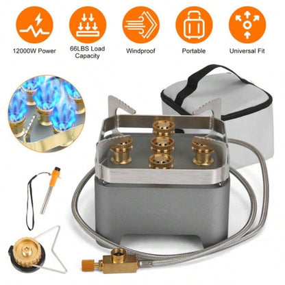 12000W Portable Camping Stove With Cassette Adapter Windproof Outdoor Backpacking with Carrying Igniter Outdoor Hiking Camping Picnic Backpacking