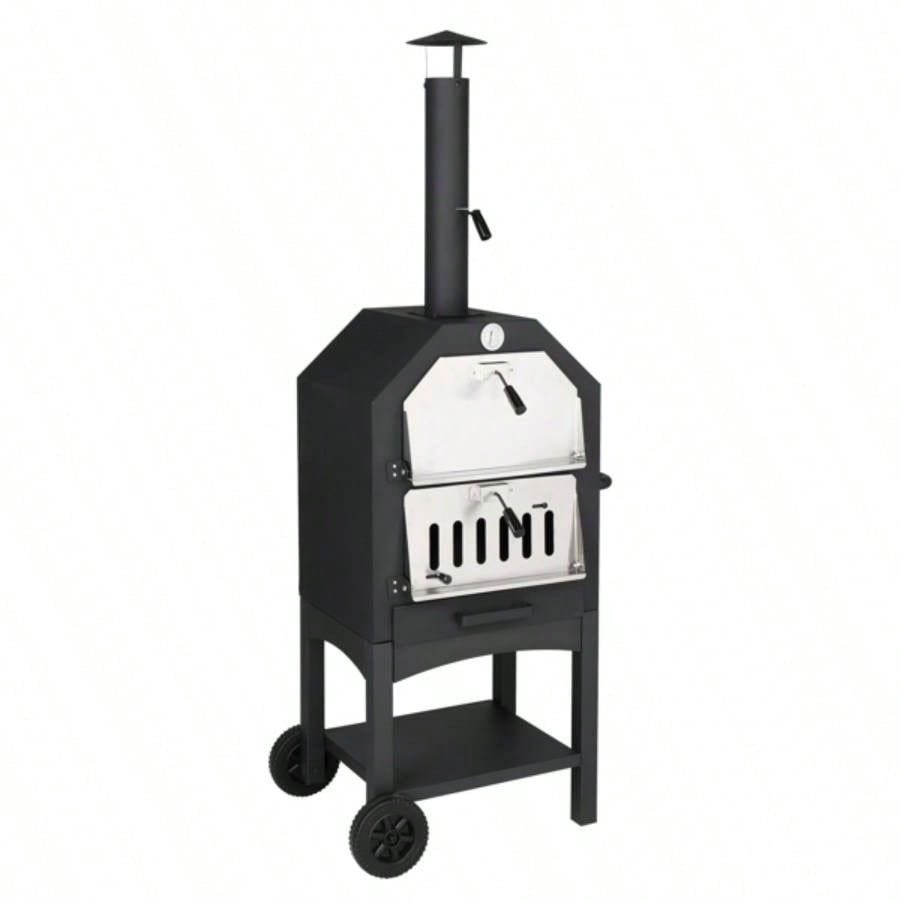 Outdoor Wood Fired Pizza Oven with Pizza Stone, Pizza Peel, Grill Rack, Backyard and Camping