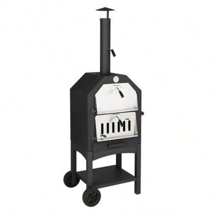 Outdoor Wood Fired Pizza Oven with Pizza Stone, Pizza Peel, Grill Rack, Backyard and Camping