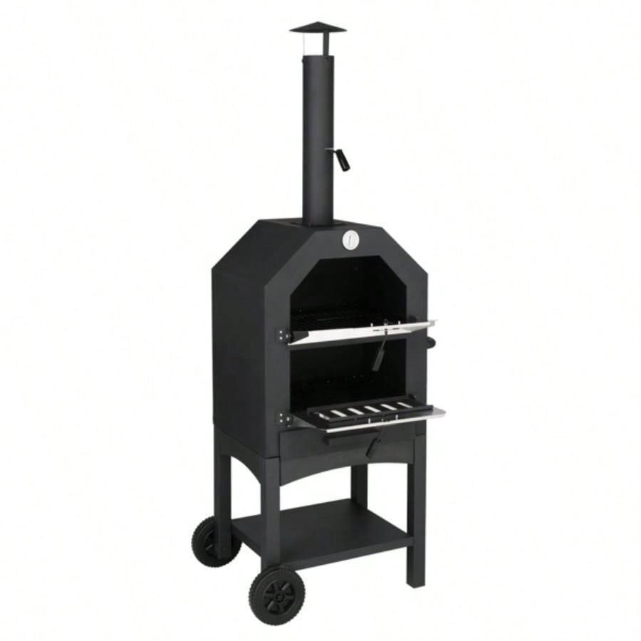 Outdoor Wood Fired Pizza Oven with Pizza Stone, Pizza Peel, Grill Rack, Backyard and Camping