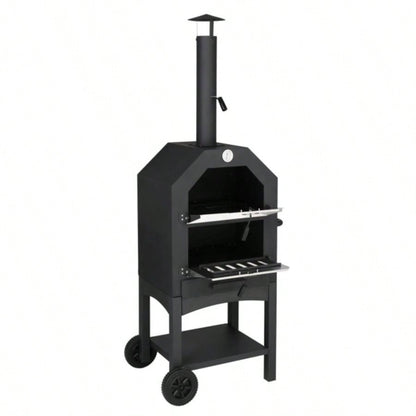 Outdoor Wood Fired Pizza Oven with Pizza Stone, Pizza Peel, Grill Rack, Backyard and Camping