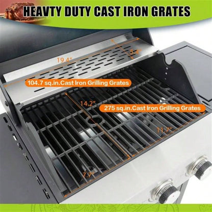 Propane Grill 3 Barbecue Grill Stainless Steel Gas Grill with Side and Thermometer Outdoor BBQ, Camping