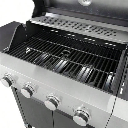 Propane Grill 4 Barbecue Grill Stainless Steel Gas Grill with Side and Thermometer Outdoor BBQ, Camping