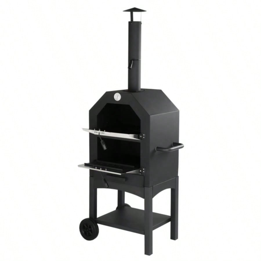 Outdoor Wood Fired Pizza Oven with Pizza Stone, Pizza Peel, Grill Rack, Backyard and Camping