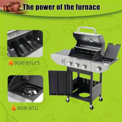 Propane Grill 3 Barbecue Grill Stainless Steel Gas Grill with Side and Thermometer Outdoor BBQ, Camping
