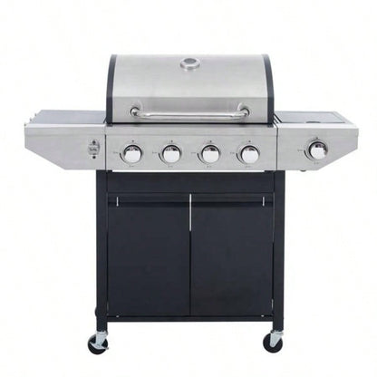 Propane Grill 4 Barbecue Grill Stainless Steel Gas Grill with Side and Thermometer Outdoor BBQ, Camping