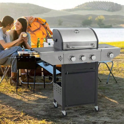 Propane Grill 3 Barbecue Grill Stainless Steel Gas Grill with Side and Thermometer Outdoor BBQ, Camping