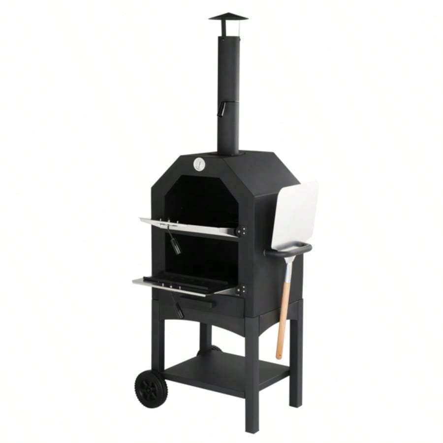 Outdoor Wood Fired Pizza Oven with Pizza Stone, Pizza Peel, Grill Rack, Backyard and Camping