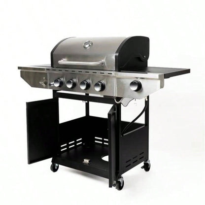 Propane Grill 4 Barbecue Grill Stainless Steel Gas Grill with Side and Thermometer Outdoor BBQ, Camping