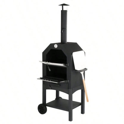 Outdoor Wood Fired Pizza Oven with Pizza Stone, Pizza Peel, Grill Rack, Backyard and Camping