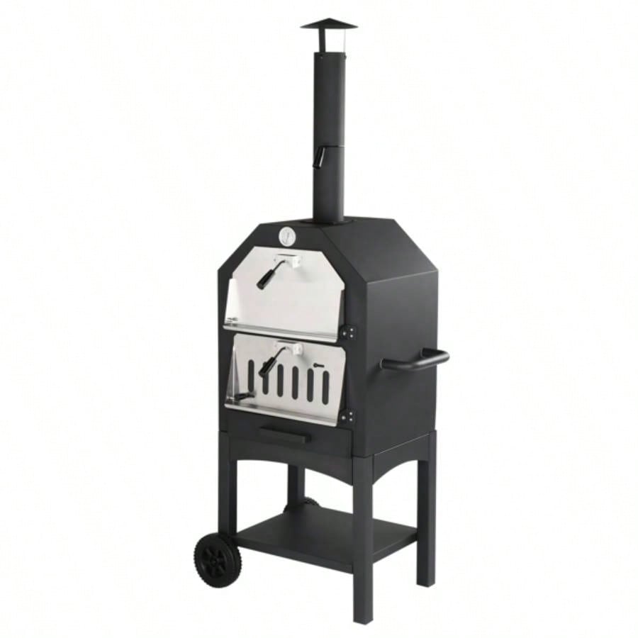 Outdoor Wood Fired Pizza Oven with Pizza Stone, Pizza Peel, Grill Rack, Backyard and Camping