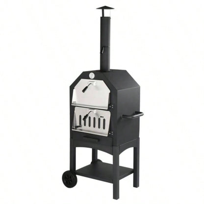 Outdoor Wood Fired Pizza Oven with Pizza Stone, Pizza Peel, Grill Rack, Backyard and Camping