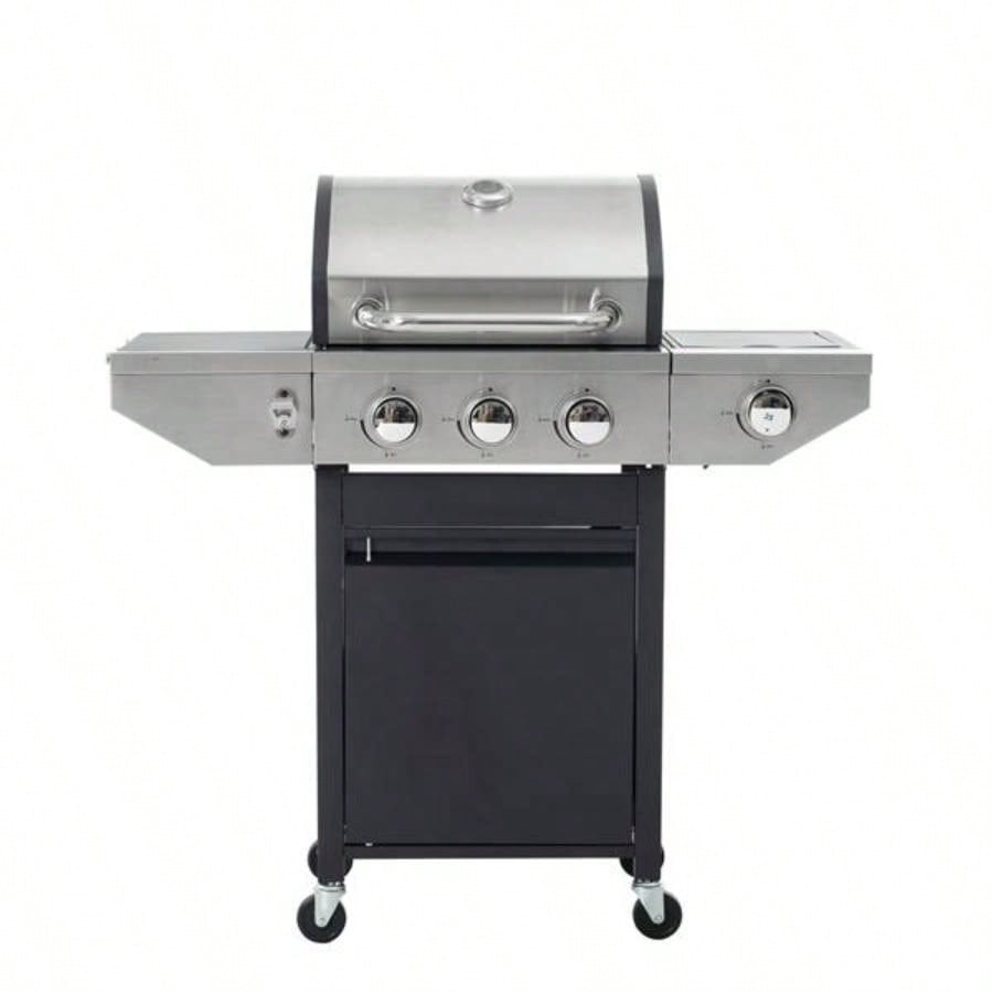 Propane Grill 3 Barbecue Grill Stainless Steel Gas Grill with Side and Thermometer Outdoor BBQ, Camping