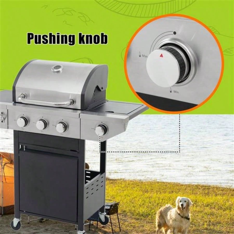 Propane Grill 3 Barbecue Grill Stainless Steel Gas Grill with Side and Thermometer Outdoor BBQ, Camping