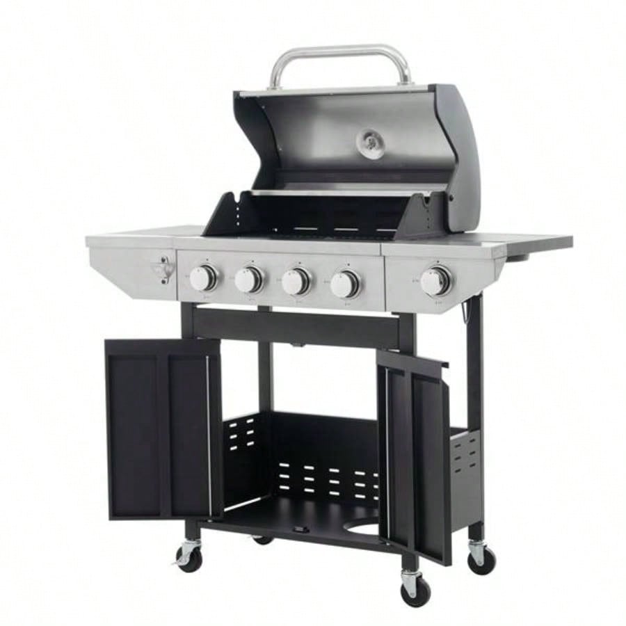 Propane Grill 4 Barbecue Grill Stainless Steel Gas Grill with Side and Thermometer Outdoor BBQ, Camping