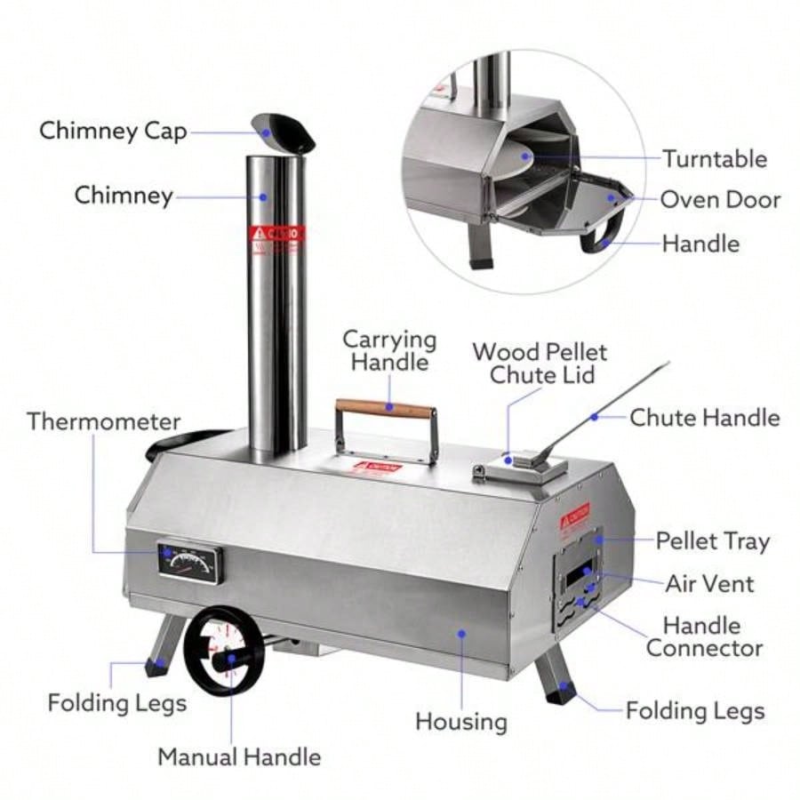 Semi - Automatic Silver 12 Outdoor Pizza Oven Portable Wood Fired Pizza Oven Outdoor Cooking Pizza Maker Portable Pizza Oven Authentic Stone Baked Pizzas