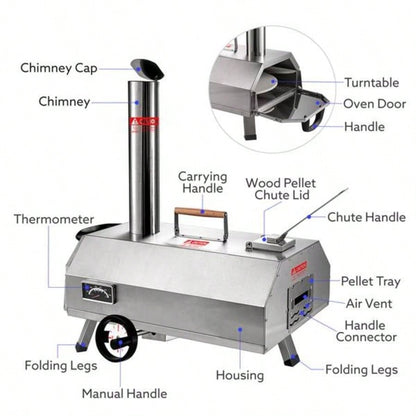 Semi - Automatic Silver 12 Outdoor Pizza Oven Portable Wood Fired Pizza Oven Outdoor Cooking Pizza Maker Portable Pizza Oven Authentic Stone Baked Pizzas
