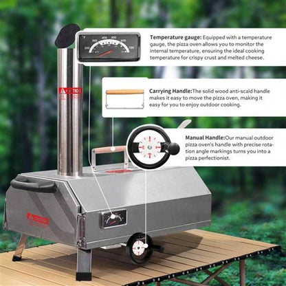 Semi - Automatic Silver 12 Outdoor Pizza Oven Portable Wood Fired Pizza Oven Outdoor Cooking Pizza Maker Portable Pizza Oven Authentic Stone Baked Pizzas