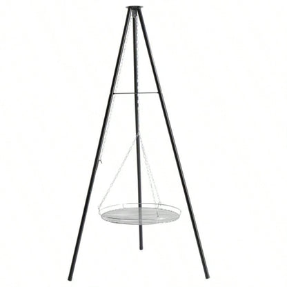 Campfire Tripod Grill, Adjustable Height BBQ Grill Grate Cooking Over Fire, Firepit Cooking Rack, Black
