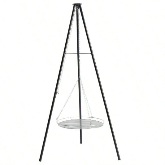 Campfire Tripod Grill, Adjustable Height BBQ Grill Grate Cooking Over Fire, Firepit Cooking Rack, Black