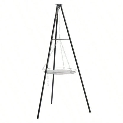 Campfire Tripod Grill, Adjustable Height BBQ Grill Grate Cooking Over Fire, Firepit Cooking Rack, Black