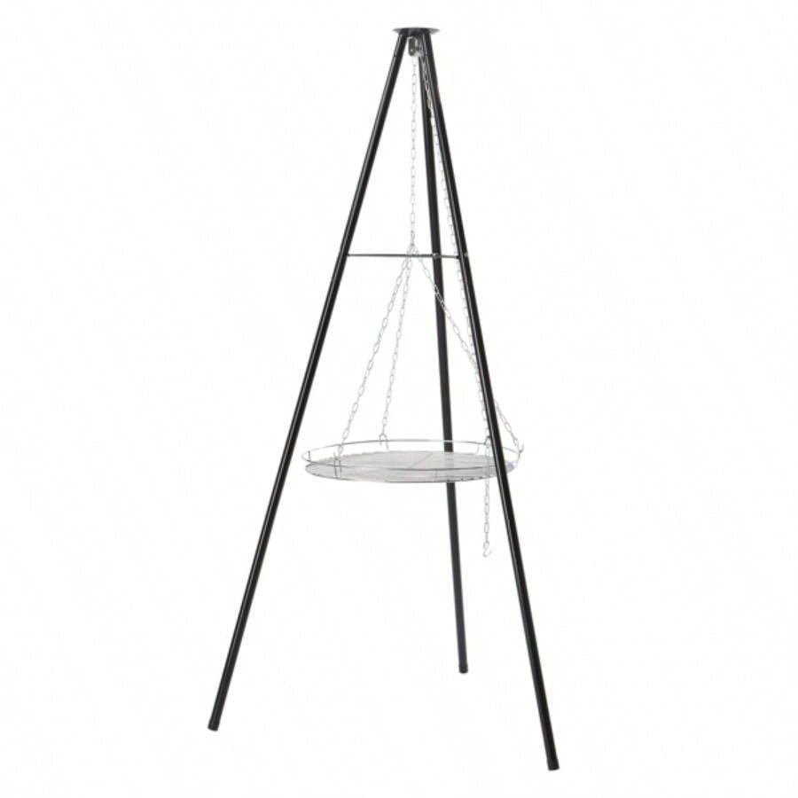 Campfire Tripod Grill, Adjustable Height BBQ Grill Grate Cooking Over Fire, Firepit Cooking Rack, Black