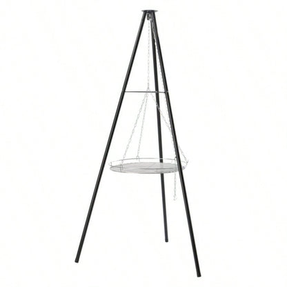 Campfire Tripod Grill, Adjustable Height BBQ Grill Grate Cooking Over Fire, Firepit Cooking Rack, Black