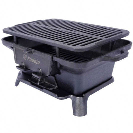 Oval Cast Iron Grill Outdoor, Portable Charcoal Grill and Tabletop Cast Iron Skillet - Cast Iron, Enameled, Durable, Small Charcoal Grill, Camping Stove, Hibachi Grill