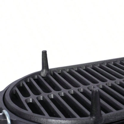 Oval Cast Iron Grill Outdoor, Portable Charcoal Grill and Tabletop Cast Iron Skillet - Cast Iron, Enameled, Durable, Small Charcoal Grill, Camping Stove, Hibachi Grill