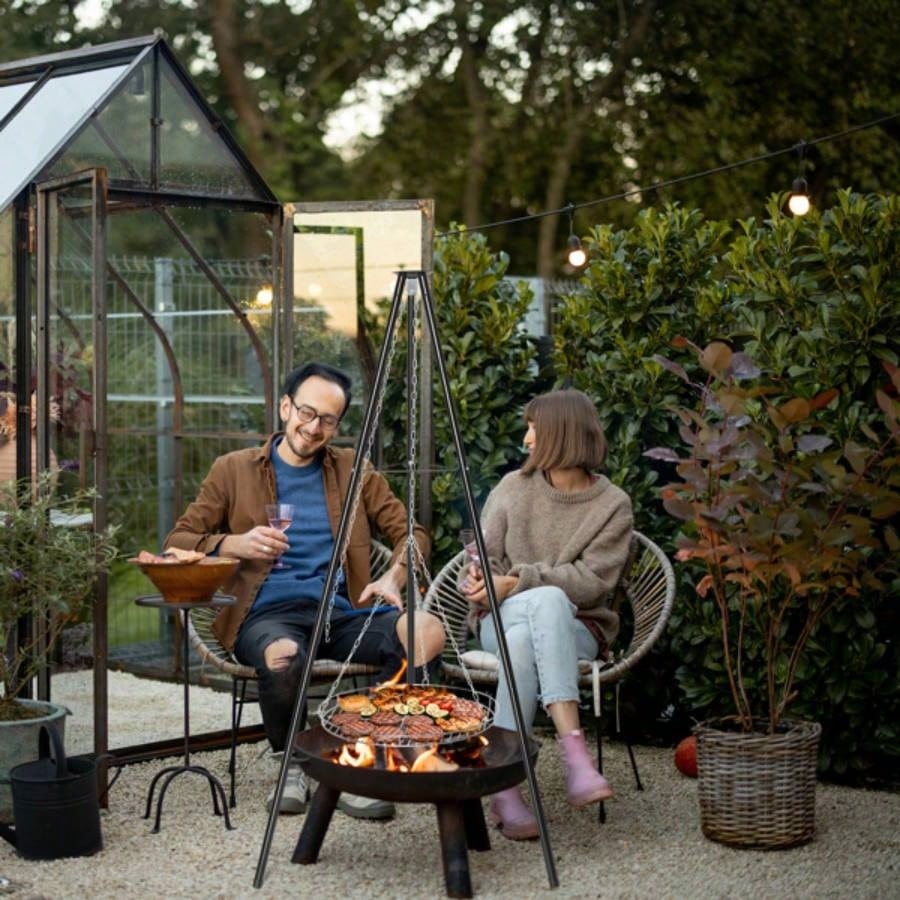 Campfire Tripod Grill, Adjustable Height BBQ Grill Grate Cooking Over Fire, Firepit Cooking Rack, Black