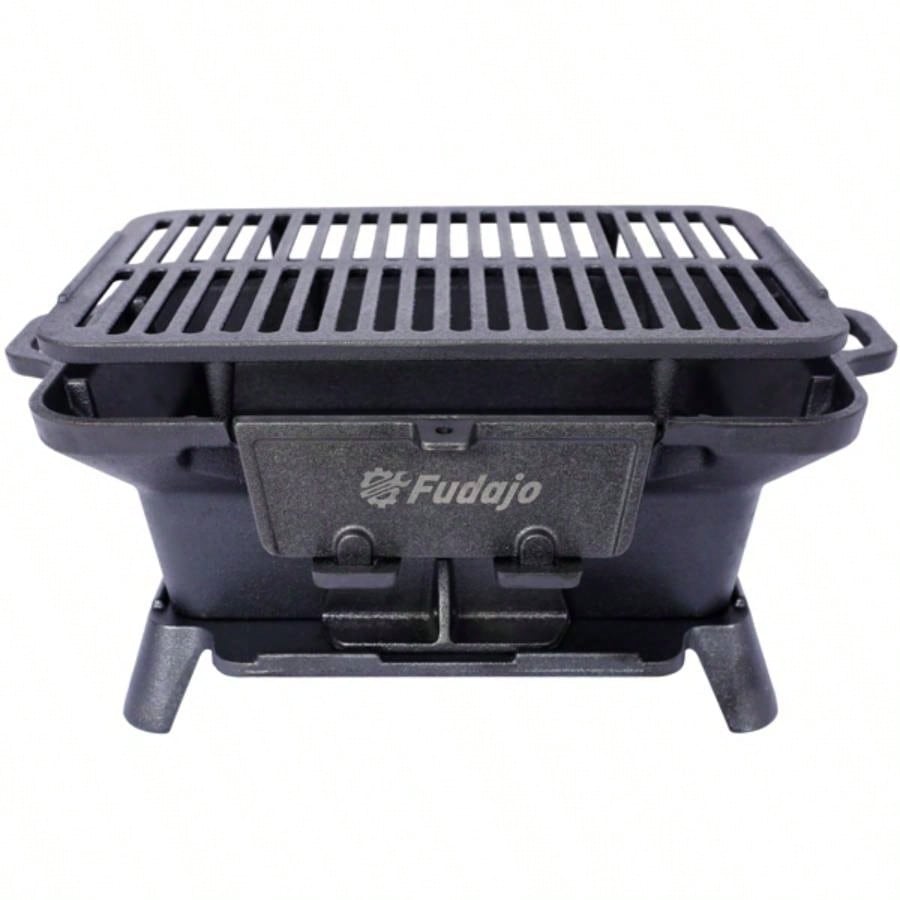 Oval Cast Iron Grill Outdoor, Portable Charcoal Grill and Tabletop Cast Iron Skillet - Cast Iron, Enameled, Durable, Small Charcoal Grill, Camping Stove, Hibachi Grill