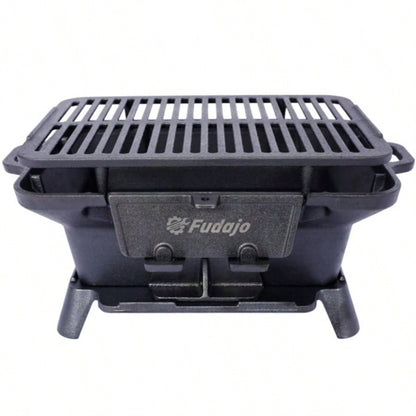 Oval Cast Iron Grill Outdoor, Portable Charcoal Grill and Tabletop Cast Iron Skillet - Cast Iron, Enameled, Durable, Small Charcoal Grill, Camping Stove, Hibachi Grill