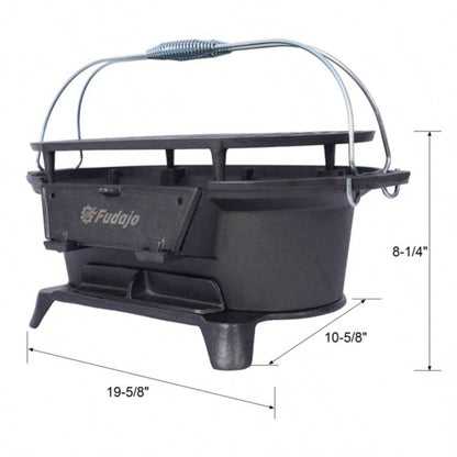 Oval Cast Iron Grill Outdoor, Portable Charcoal Grill and Tabletop Cast Iron Skillet - Cast Iron, Enameled, Durable, Small Charcoal Grill, Camping Stove, Hibachi Grill