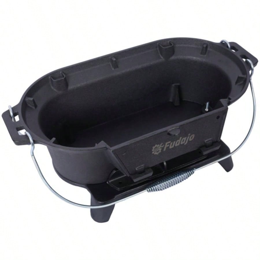 Oval Cast Iron Grill Outdoor, Portable Charcoal Grill and Tabletop Cast Iron Skillet - Cast Iron, Enameled, Durable, Small Charcoal Grill, Camping Stove, Hibachi Grill