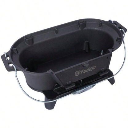 Oval Cast Iron Grill Outdoor, Portable Charcoal Grill and Tabletop Cast Iron Skillet - Cast Iron, Enameled, Durable, Small Charcoal Grill, Camping Stove, Hibachi Grill