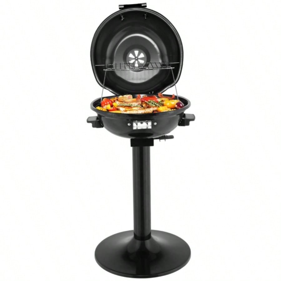 BBQ Grill with Stand, Portable Double Layer Indoor/Outdoor Grill Indoor Outdoor Use, 1600W, Black