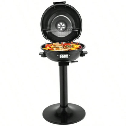 BBQ Grill with Stand, Portable Double Layer Indoor/Outdoor Grill Indoor Outdoor Use, 1600W, Black