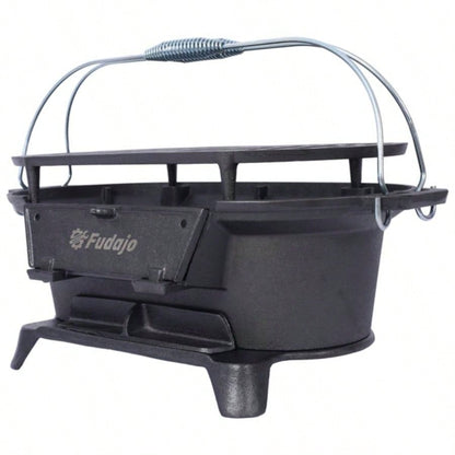Oval Cast Iron Grill Outdoor, Portable Charcoal Grill and Tabletop Cast Iron Skillet - Cast Iron, Enameled, Durable, Small Charcoal Grill, Camping Stove, Hibachi Grill