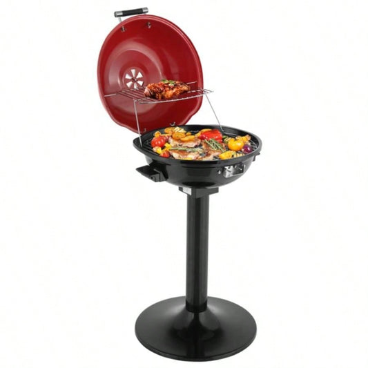 BBQ Grill with Stand, Portable Double Layer Indoor/Outdoor Grill Indoor Outdoor Use, 1600W, Red