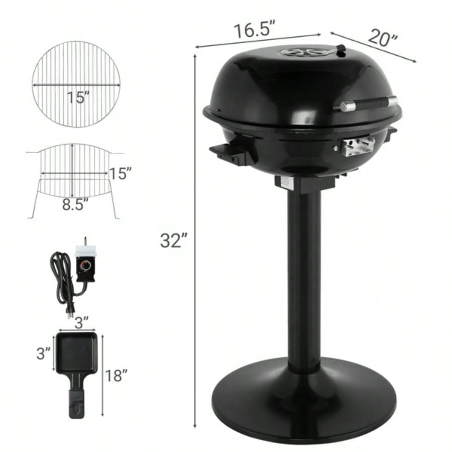 BBQ Grill with Stand, Portable Double Layer Indoor/Outdoor Grill Indoor Outdoor Use, 1600W, Black